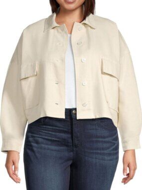 World Market Alicia Oatmeal Textured Shirt Jacket with Pockets